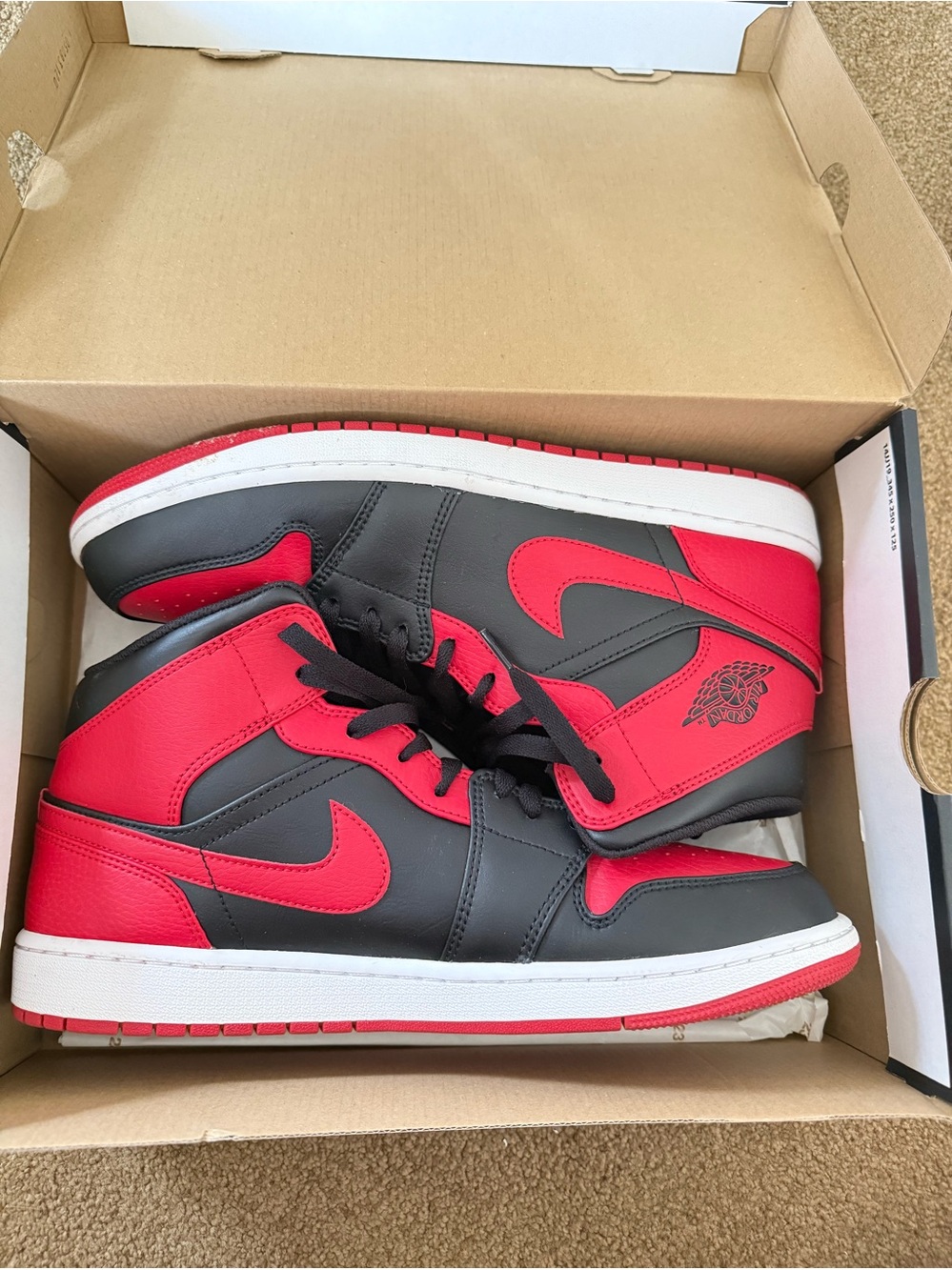 Jordan• 1 Mid in Black, Gym Red, White